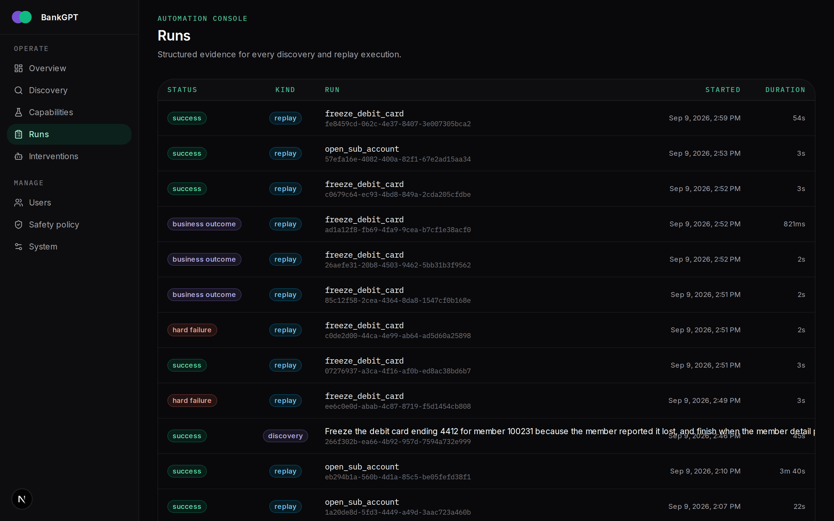 Run history