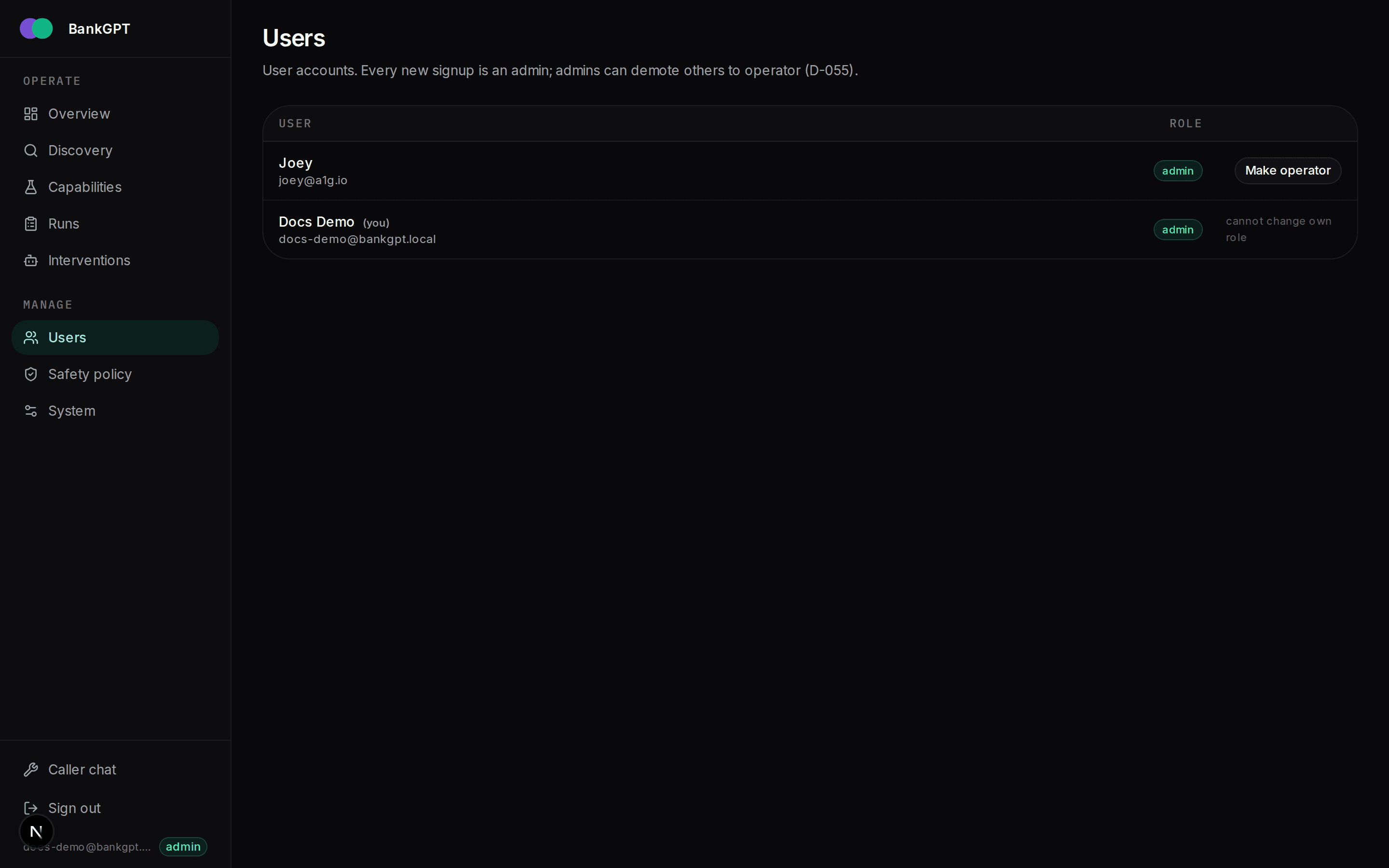 Users page